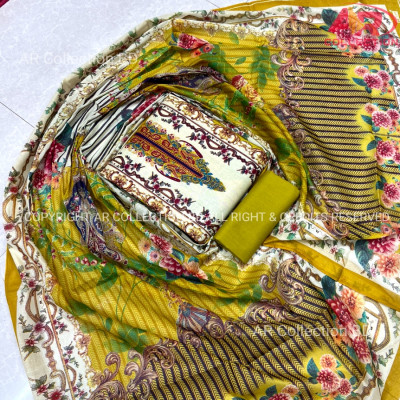 Premium Quality VIP Cotton Unstitched Three Piece for Women