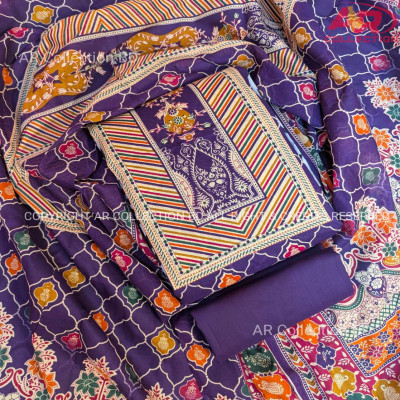 New Exclusive Digital Printed Unstitched VIP Cotton Three Pieces