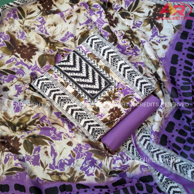 New Exclusive Digital Printed Unstitched VIP Cotton Three Pieces