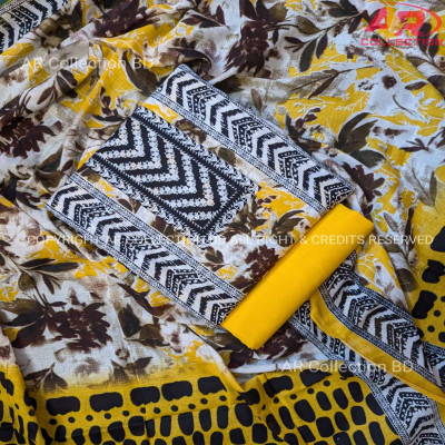 New Exclusive Digital Printed Unstitched VIP Cotton Three Pieces