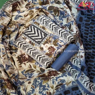 New Exclusive Digital Printed Unstitched VIP Cotton Three Pieces