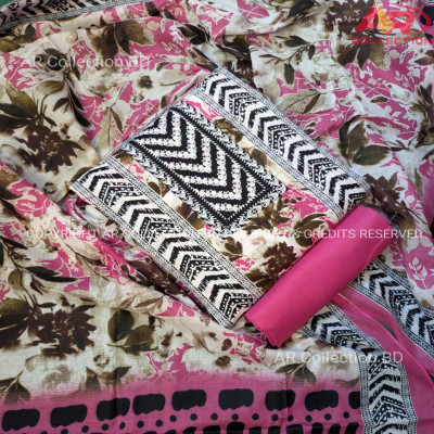New Exclusive Digital Printed Unstitched VIP Cotton Three Pieces