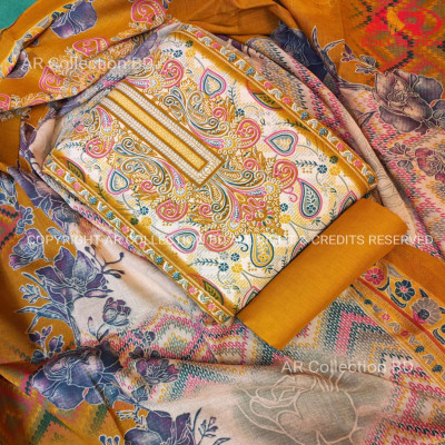 New Exclusive Digital Printed Unstitched VIP Cotton Three Pieces
