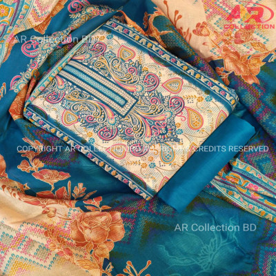 New Exclusive Digital Printed Unstitched VIP Cotton Three Pieces
