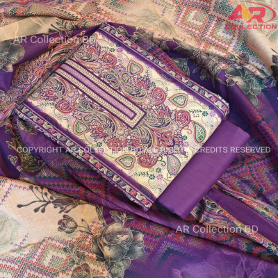 New Exclusive Digital Printed Unstitched VIP Cotton Three Pieces