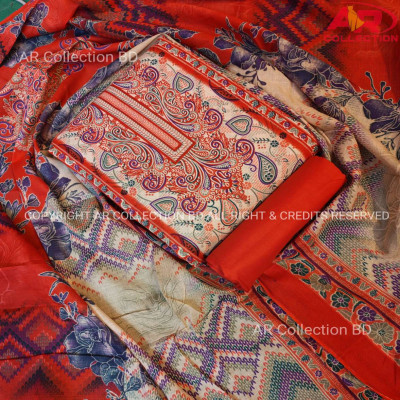 New Exclusive Digital Printed Unstitched VIP Cotton Three Pieces