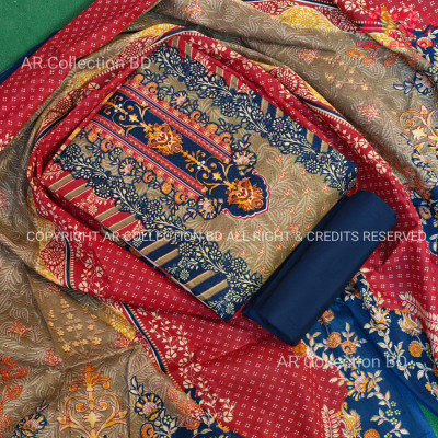 New Exclusive Digital Printed Unstitched VIP Cotton Three Pieces