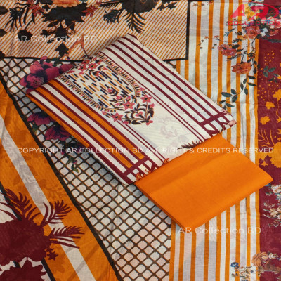 New Exclusive Digital Printed Unstitched VIP Cotton Three Pieces