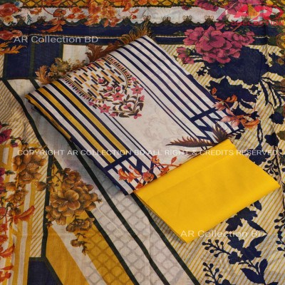 New Exclusive Digital Printed Unstitched VIP Cotton Three Pieces
