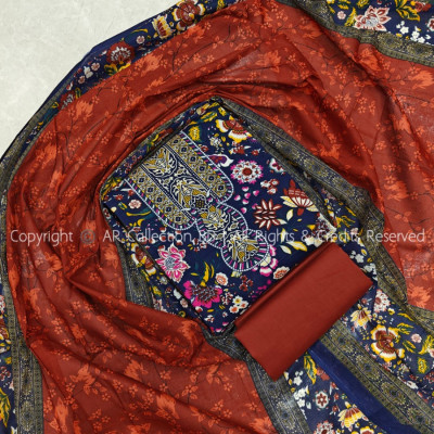 New Exclusive Digital Printed Unstitched VIP Cotton Three Pieces