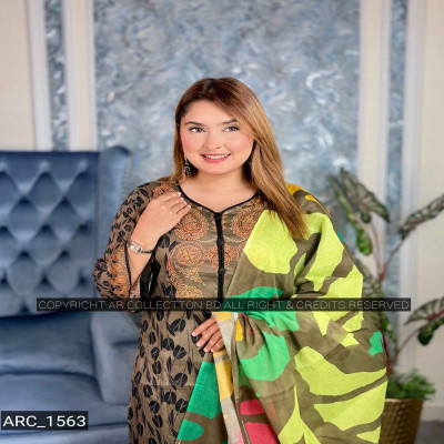 আনস্টিচ প্রিমিয়াম কটন প্রিমিয়াম থ্রি-পিস জামা + ওড়না + প্যান্ট