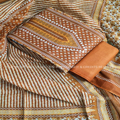 New Exclusive Digital Printed Unstitched VIP Cotton Three Pieces