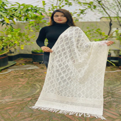 Off white Colour Kashmiri Kushikata Shawl 100% Pure
