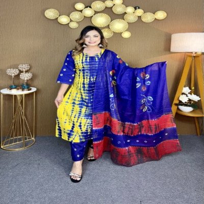 আনস্টিচ প্রিমিয়াম কটন দেবদাস বাটিক থ্রি-পিস জামা + ওড়না + প্যান্ট