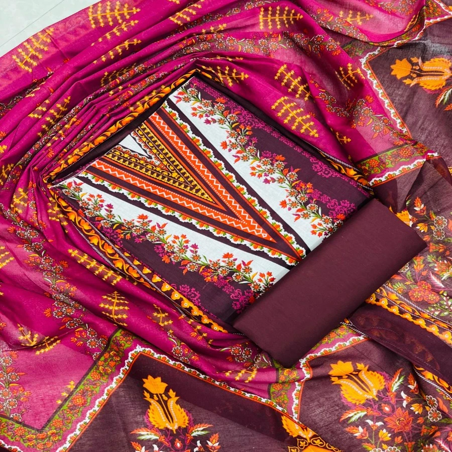 Premium Quality VIP Cotton Unstitched Three Piece for Women