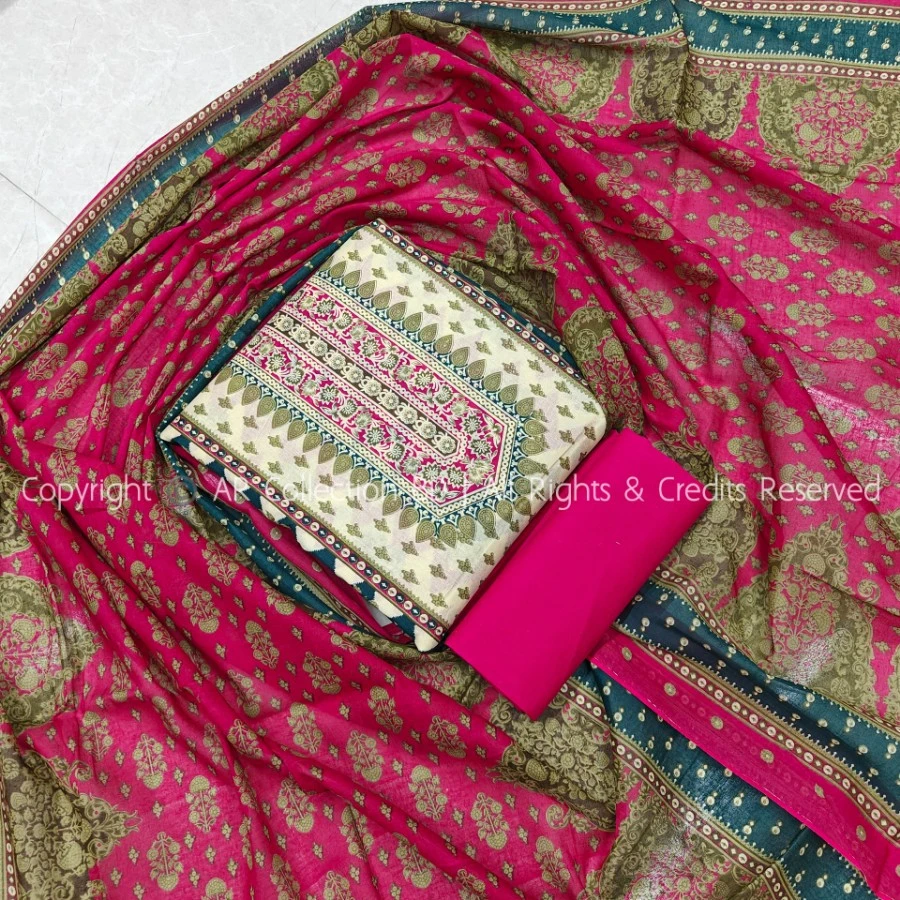 আনস্টিচ প্রিমিয়াম কটন থ্রি-পিস জামা + ওড়না + প্যান্ট