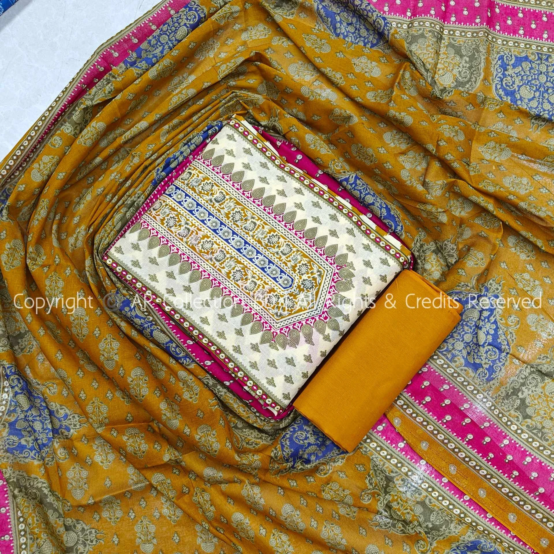 Premium Quality VIP Cotton Unstitched Three Piece for Women