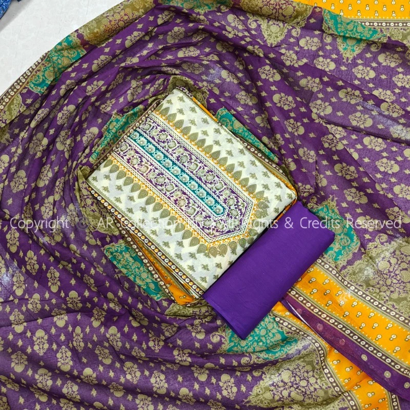 Premium Quality VIP Cotton Unstitched Three Piece for Women