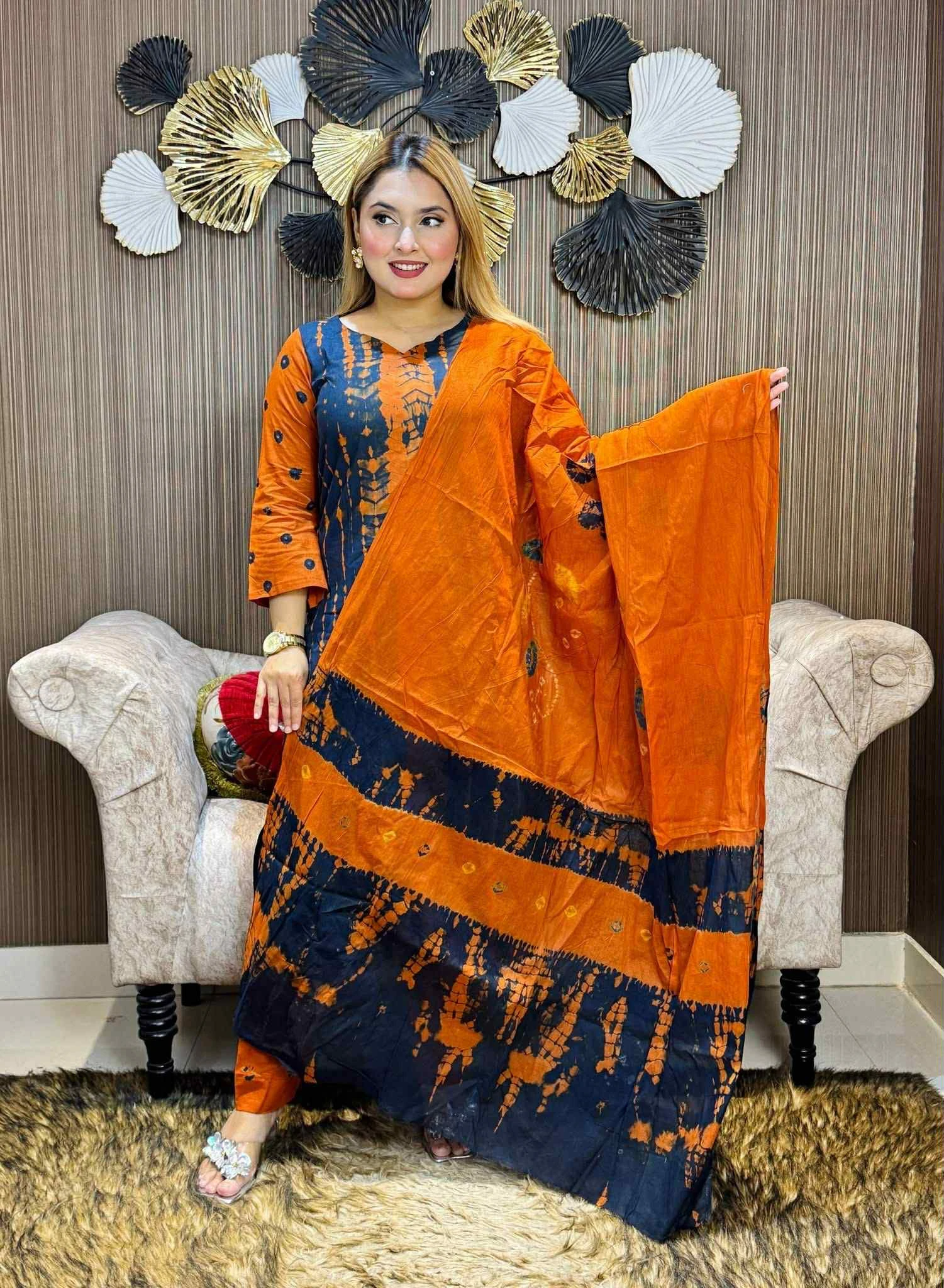 আনস্টিচ প্রিমিয়াম কটন দেবদাস বাটিক থ্রি-পিস জামা + ওড়না + প্যান্ট