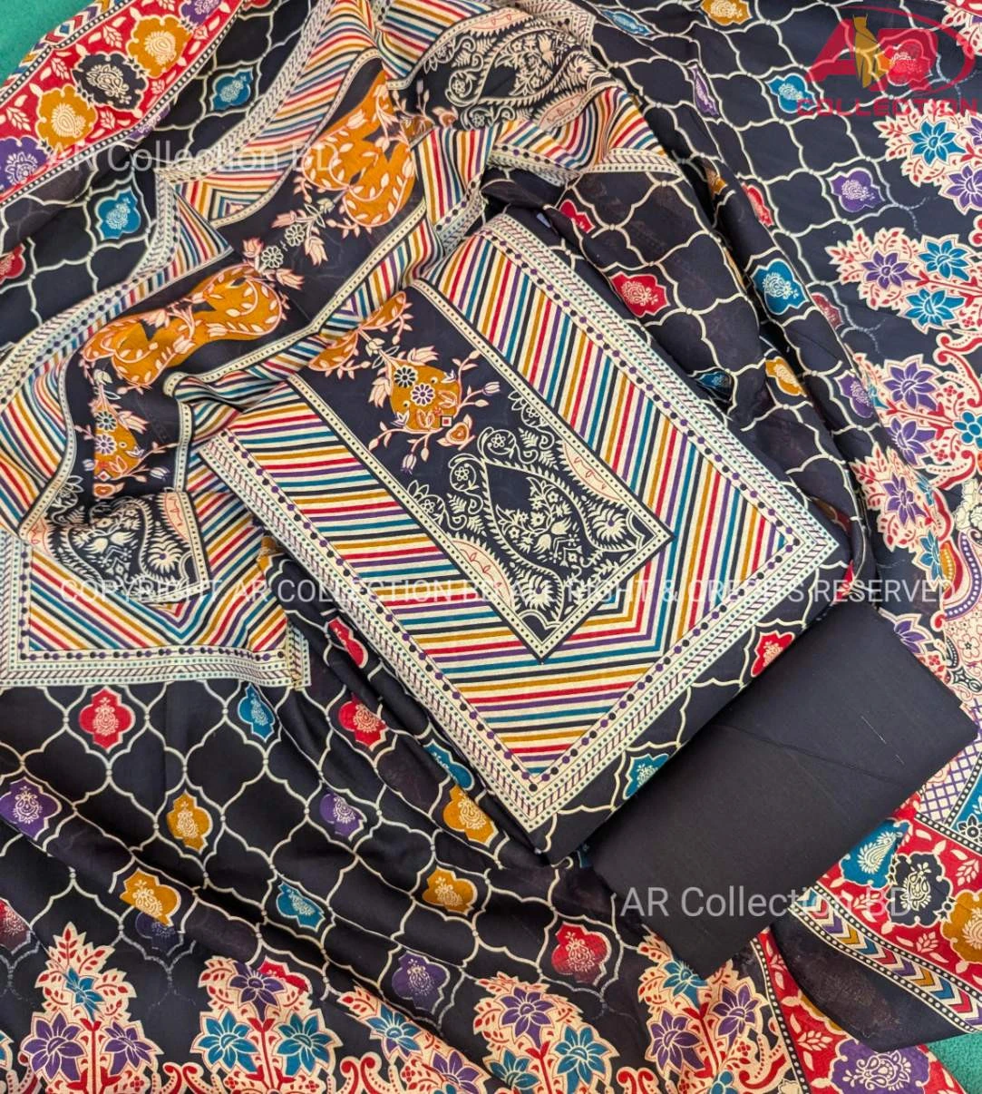 New Exclusive Digital Printed Unstitched VIP Cotton Three Pieces