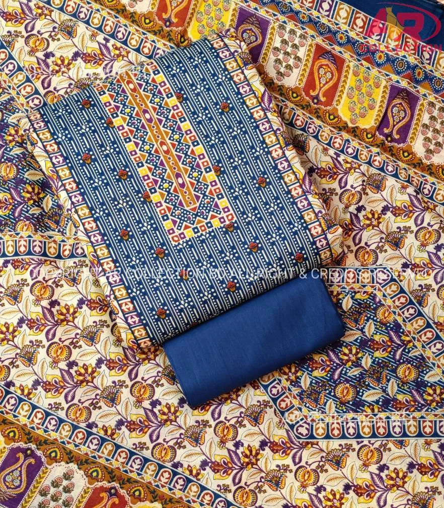 New Exclusive Digital Printed Unstitched VIP Cotton Three Pieces