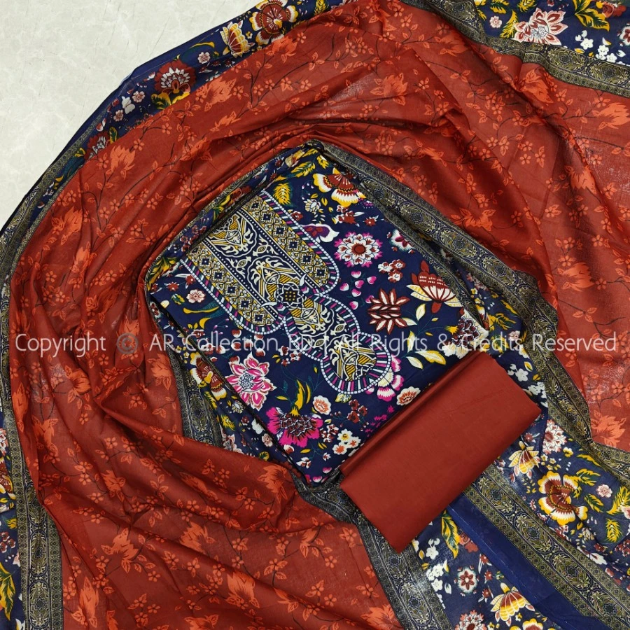 New Exclusive Digital Printed Unstitched VIP Cotton Three Pieces