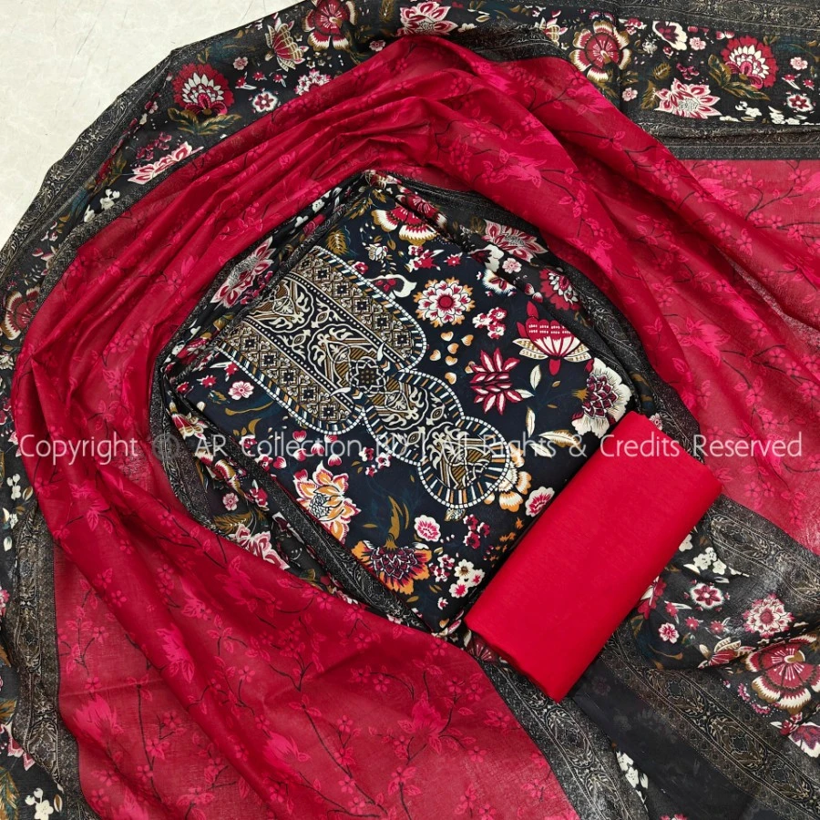 New Exclusive Digital Printed Unstitched VIP Cotton Three Pieces