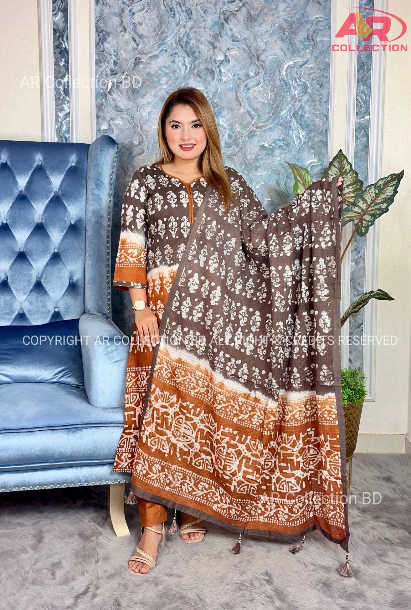 আনস্টিচ প্রিমিয়াম কটন বেক্সি বাটিক থ্রি-পিস জামা + ওড়না + প্যান্ট