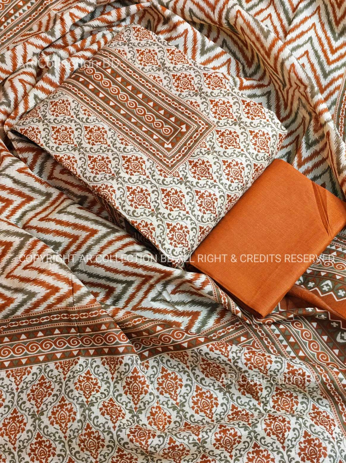 New Exclusive Digital Printed Unstitched VIP Cotton Three Pieces