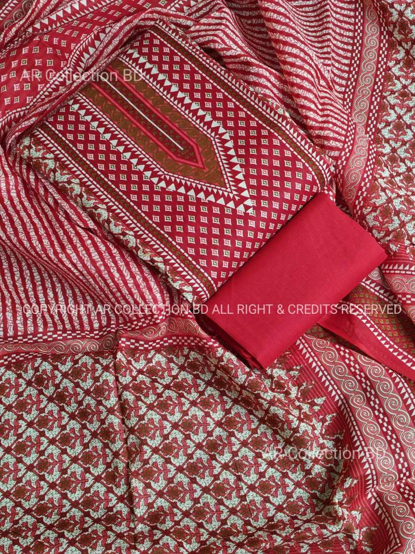 New Exclusive Digital Printed Unstitched VIP Cotton Three Pieces