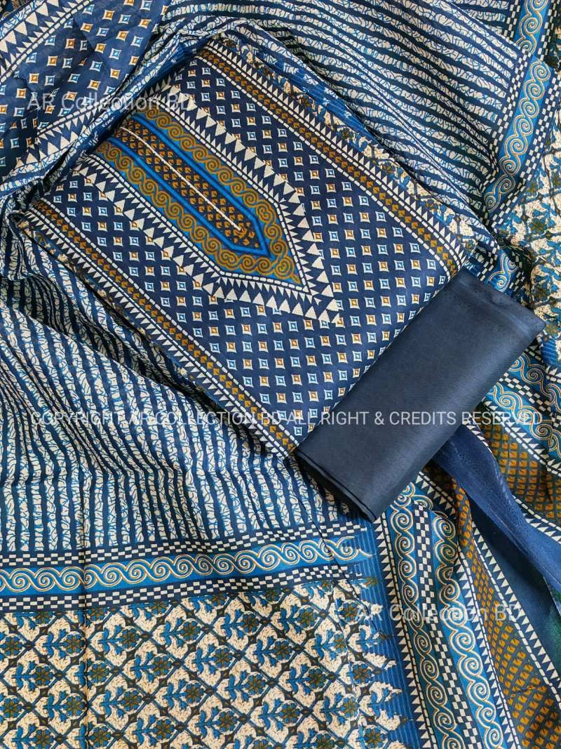 New Exclusive Digital Printed Unstitched VIP Cotton Three Pieces