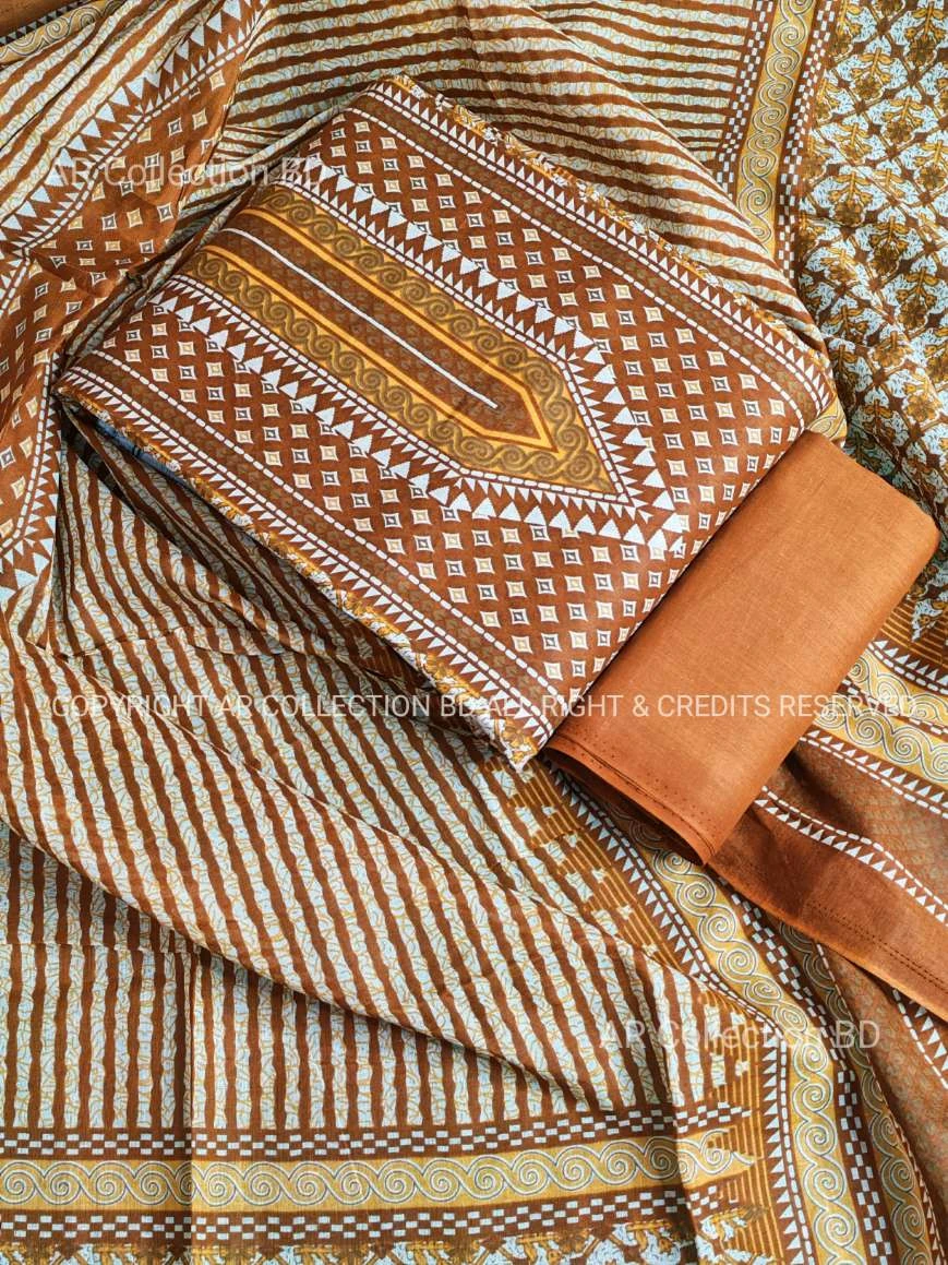 New Exclusive Digital Printed Unstitched VIP Cotton Three Pieces
