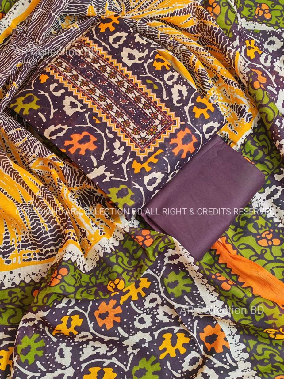 New Exclusive Digital Printed Unstitched VIP Cotton Three Pieces