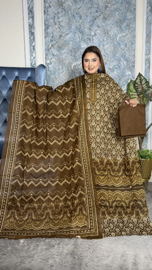 New Exclusive Digital Printed Unstitched VIP Cotton Three Pieces