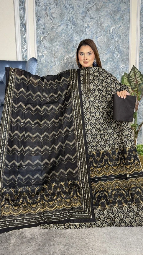 New Exclusive Digital Printed Unstitched VIP Cotton Three Pieces