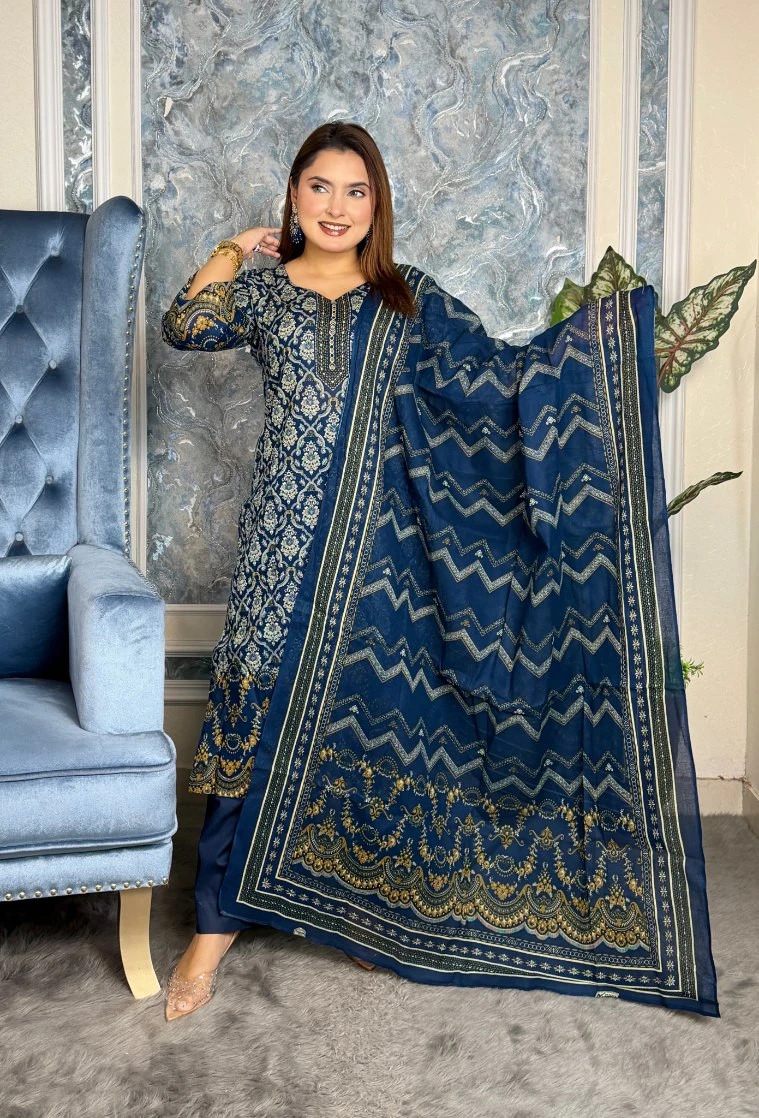 New Exclusive Digital Printed Unstitched VIP Cotton Three Pieces