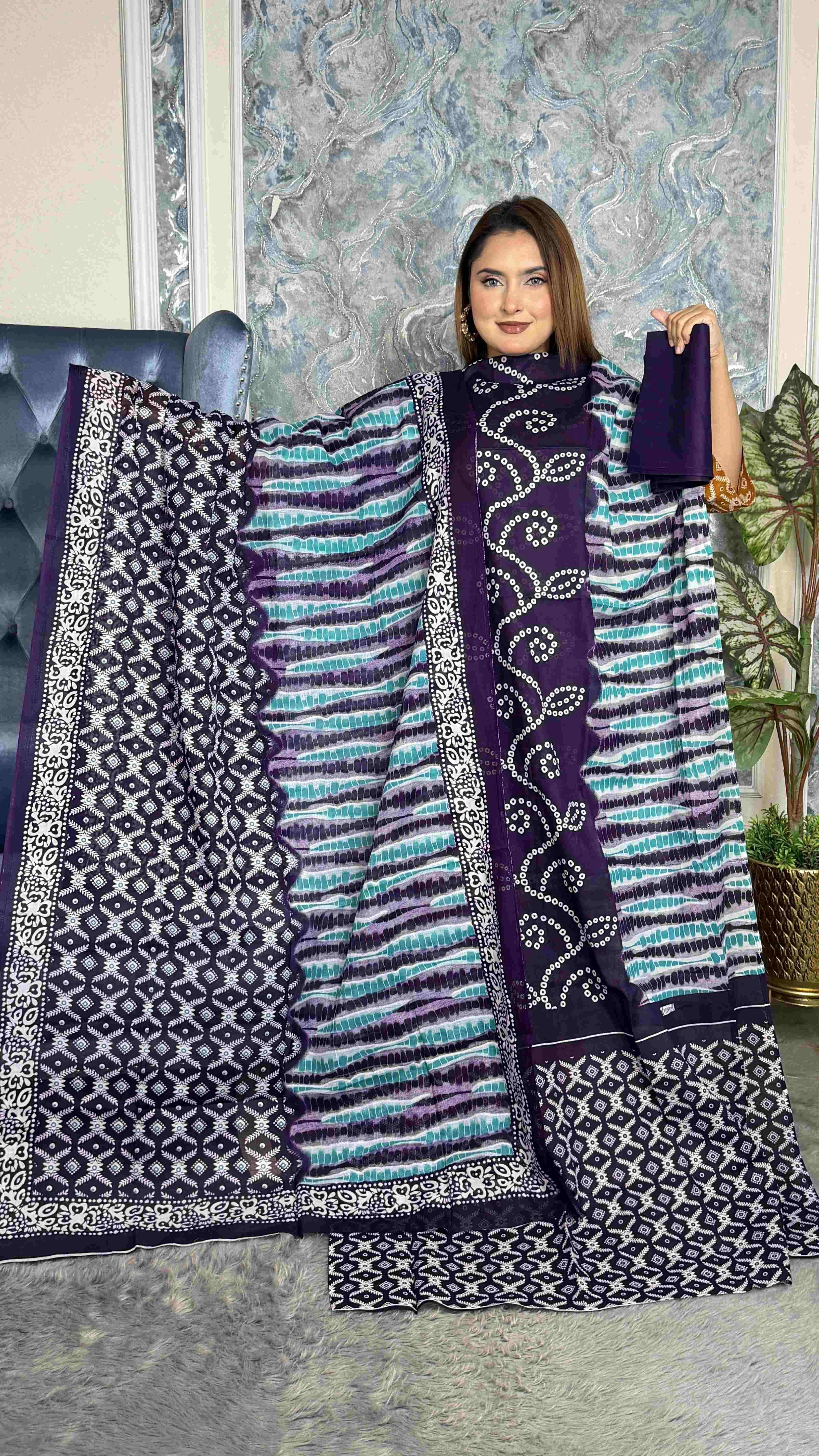 New Exclusive Digital Printed Unstitched VIP Cotton Three Pieces