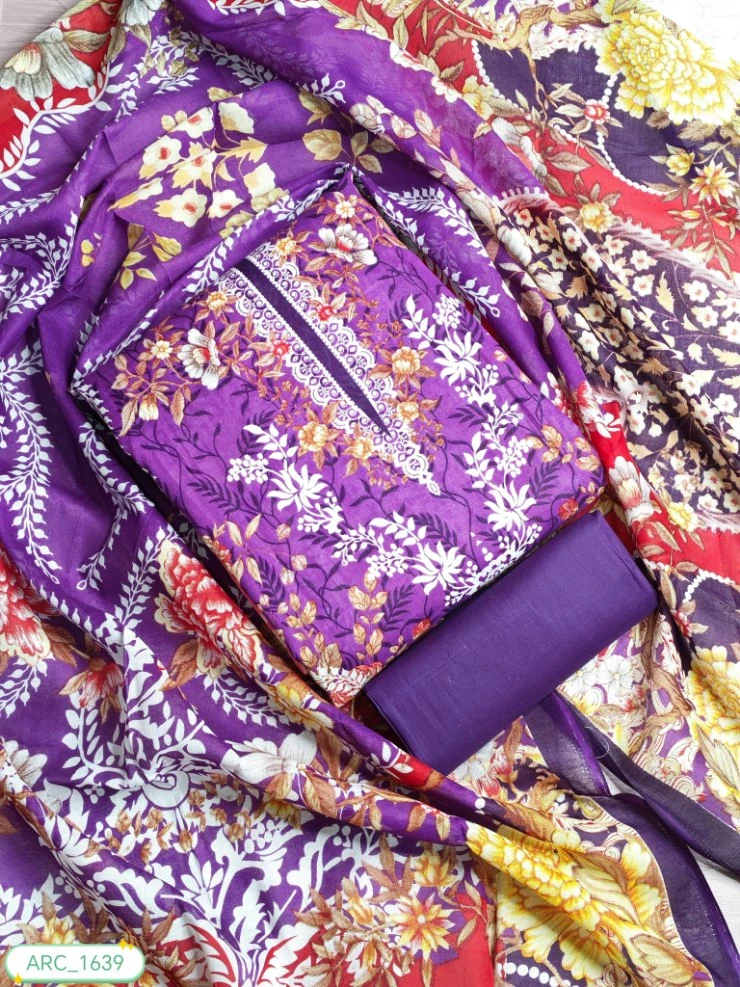 New Exclusive Digital Printed Unstitched VIP Cotton Three Pieces