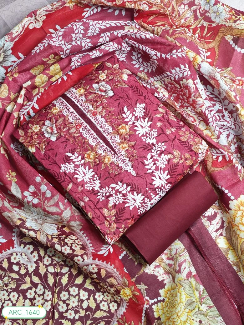 New Exclusive Digital Printed Unstitched VIP Cotton Three Pieces