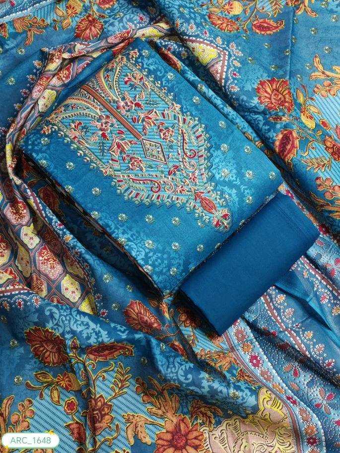 New Exclusive Digital Printed Unstitched VIP Cotton Three Pieces