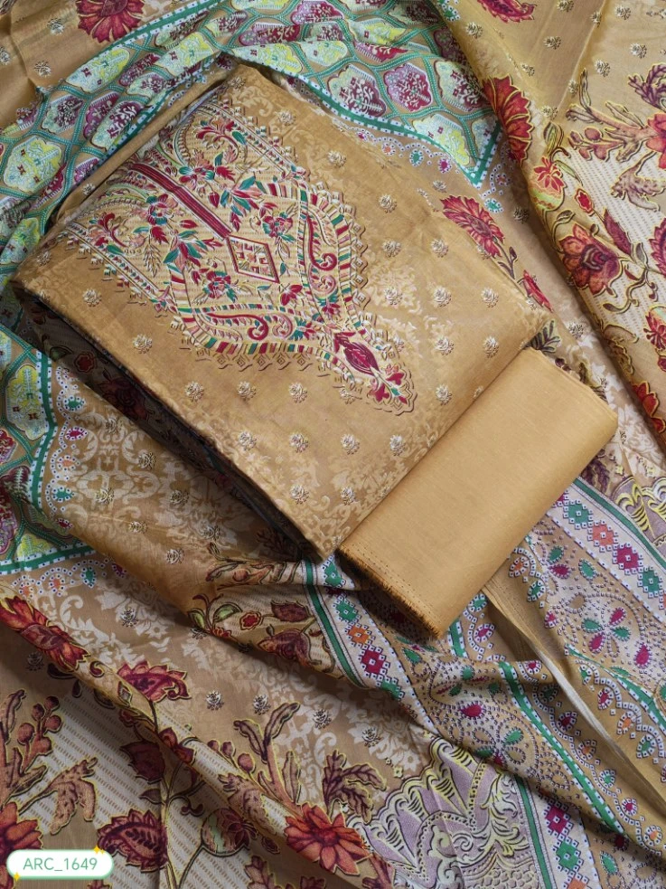 New Exclusive Digital Printed Unstitched VIP Cotton Three Pieces