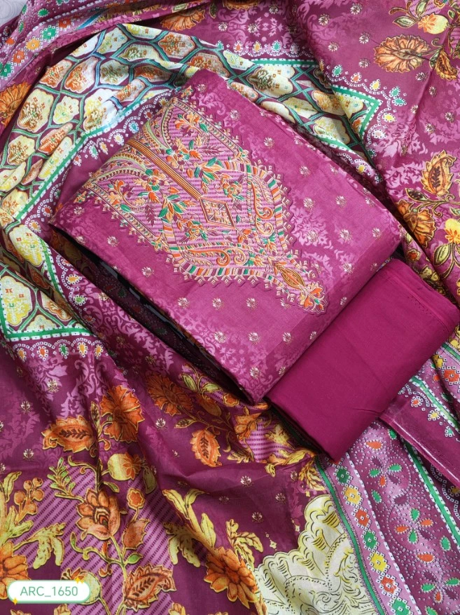 New Exclusive Digital Printed Unstitched VIP Cotton Three Pieces