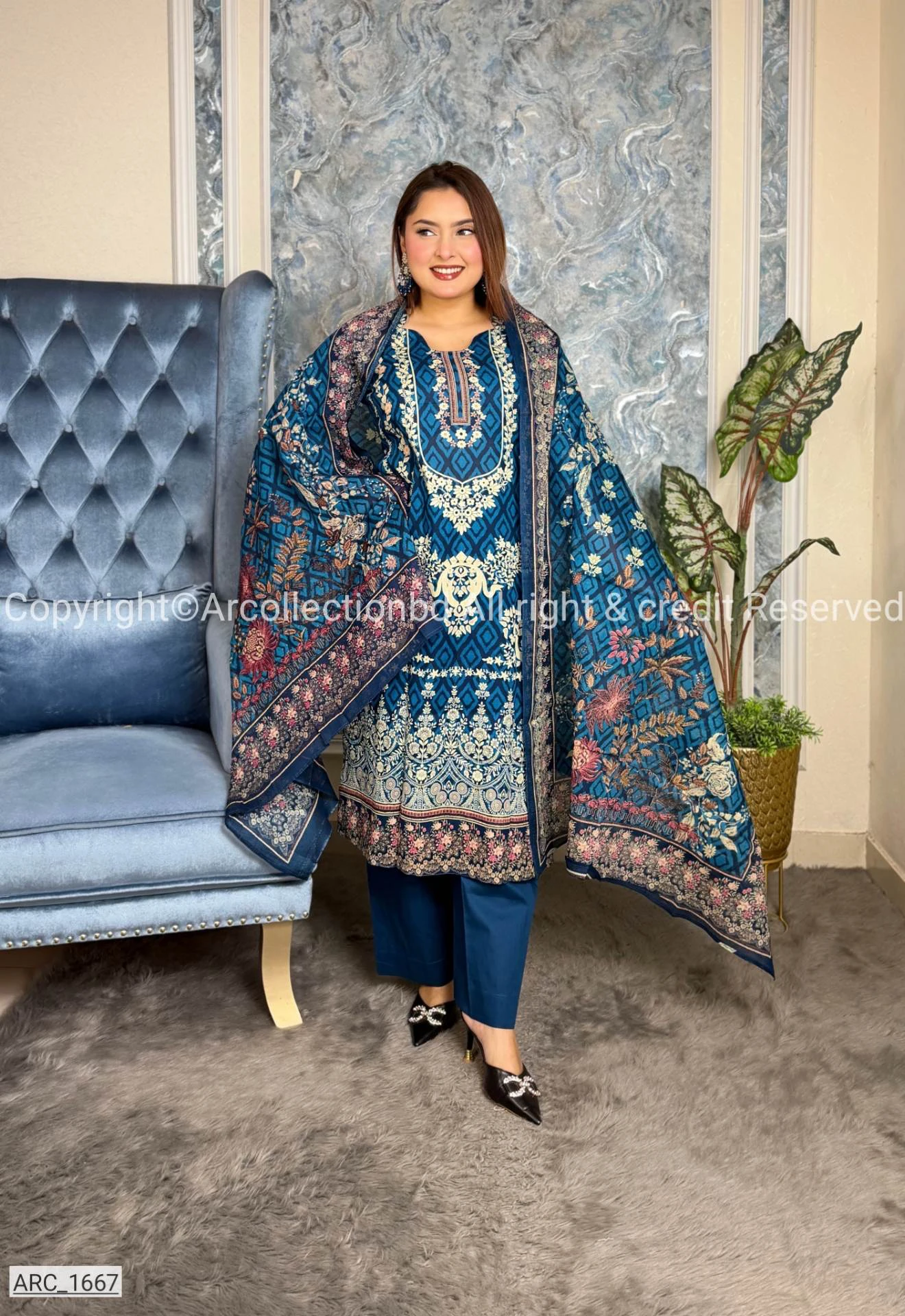 New Exclusive Digital Printed Unstitched VIP Cotton Three Pieces