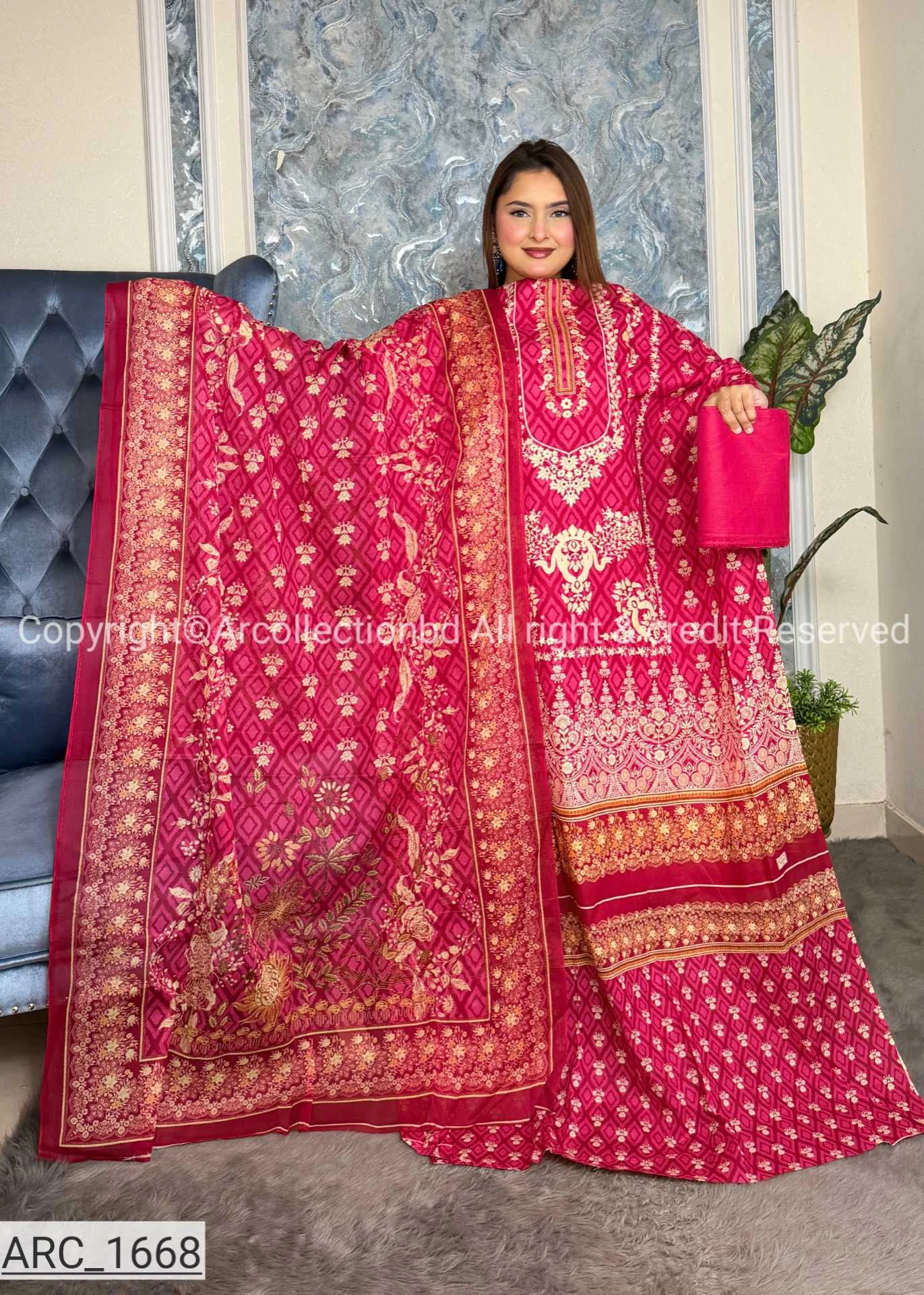 New Exclusive Digital Printed Unstitched VIP Cotton Three Pieces