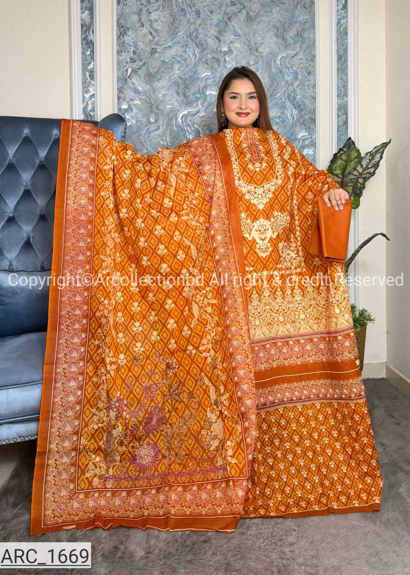 New Exclusive Digital Printed Unstitched VIP Cotton Three Pieces