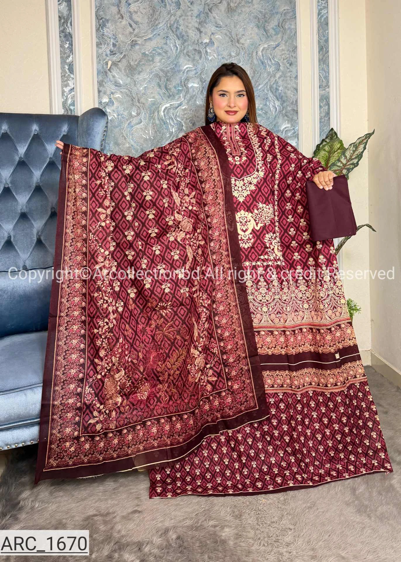 New Exclusive Digital Printed Unstitched VIP Cotton Three Pieces