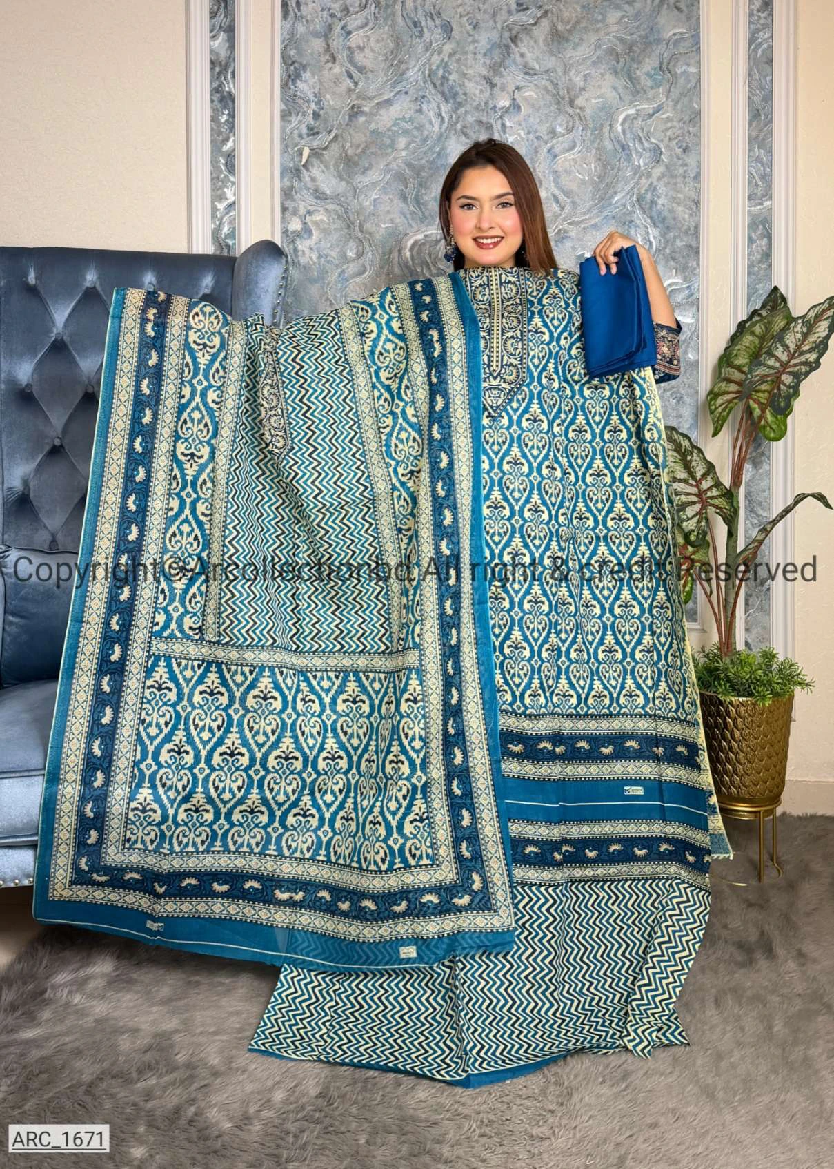 New Exclusive Digital Printed Unstitched VIP Cotton Three Pieces