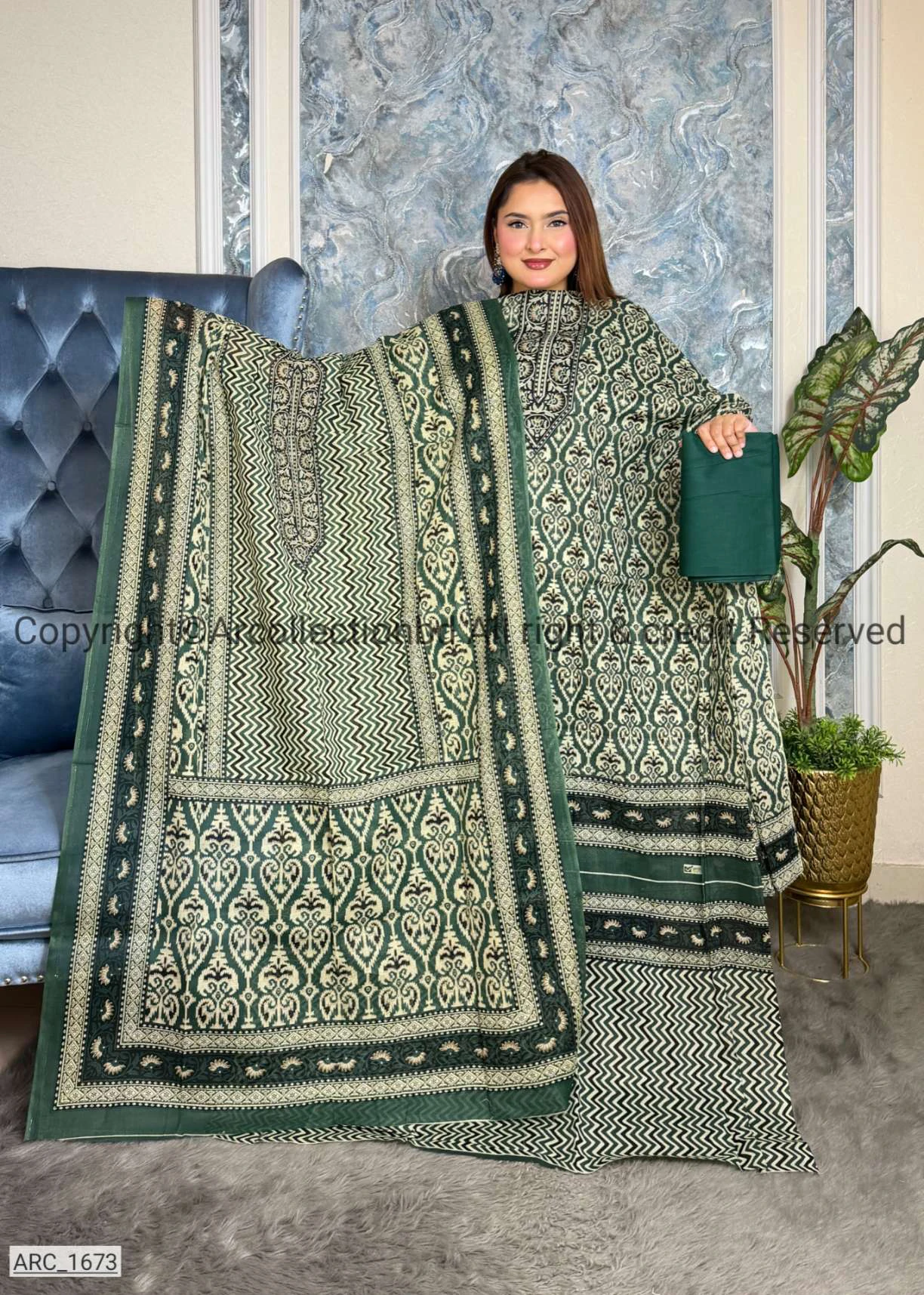 New Exclusive Digital Printed Unstitched VIP Cotton Three Pieces