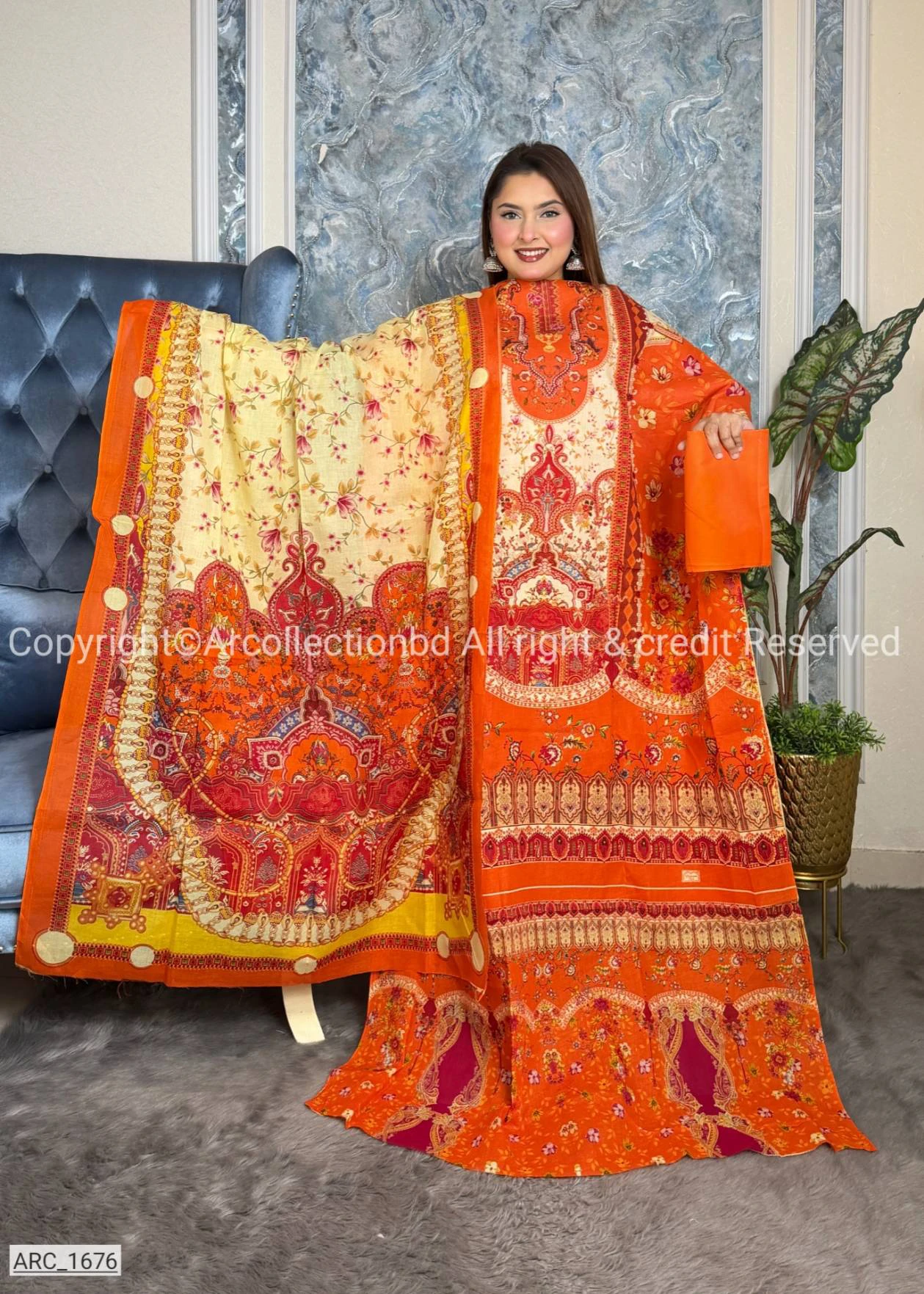 New Exclusive Digital Printed Unstitched VIP Cotton Three Pieces