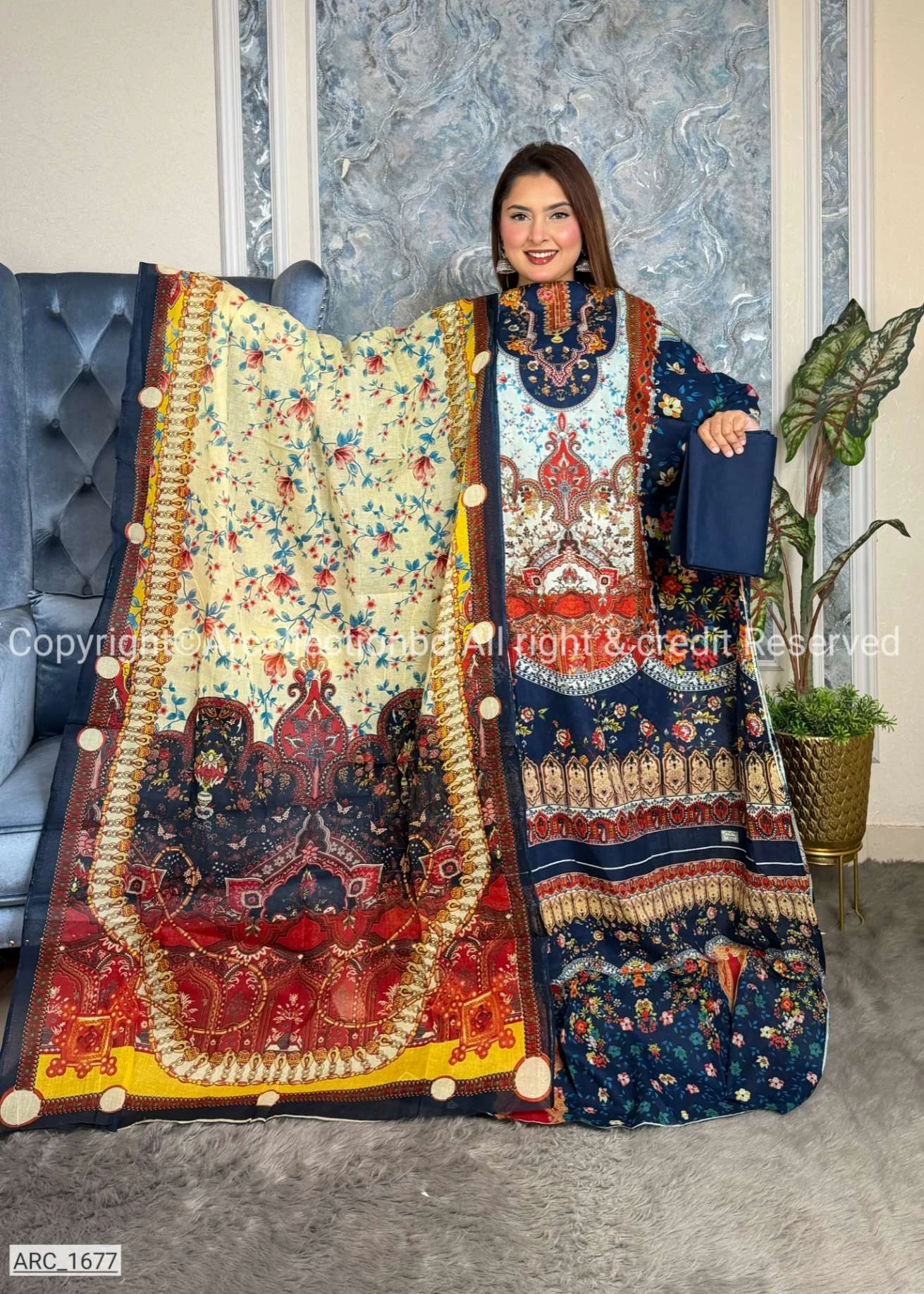 New Exclusive Digital Printed Unstitched VIP Cotton Three Pieces